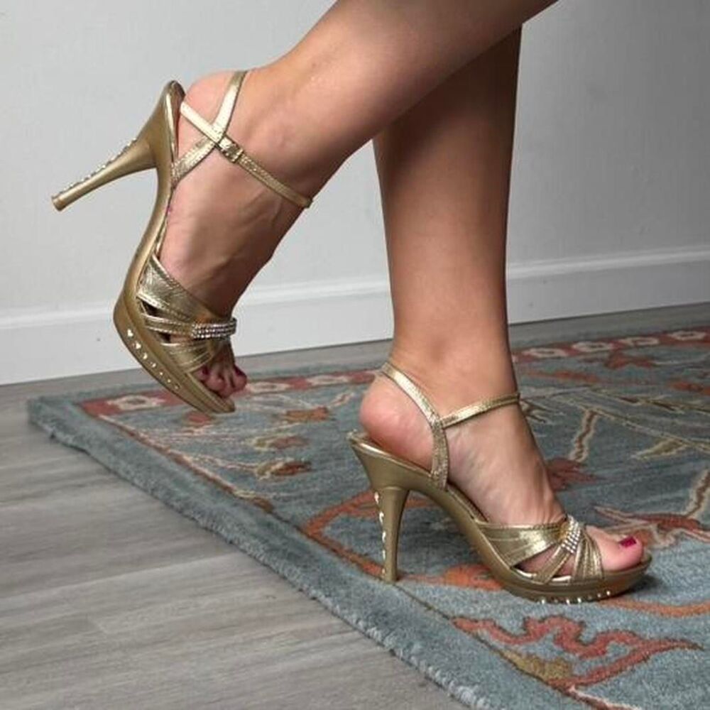Y2K gold rhinestone strappy heels